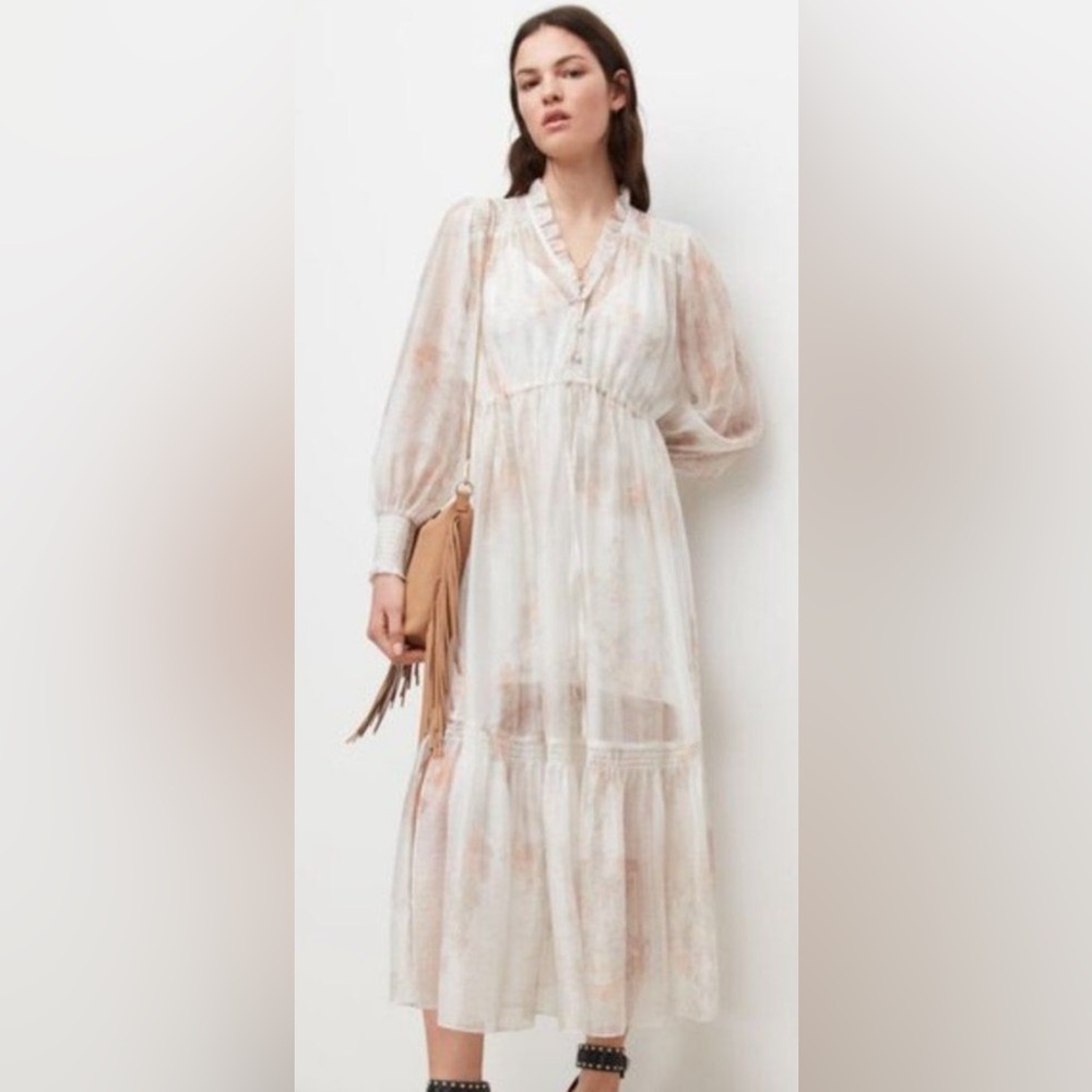 All Saints Women's Nisha Kouri Floral Button Front Maxi Dress White Size 2